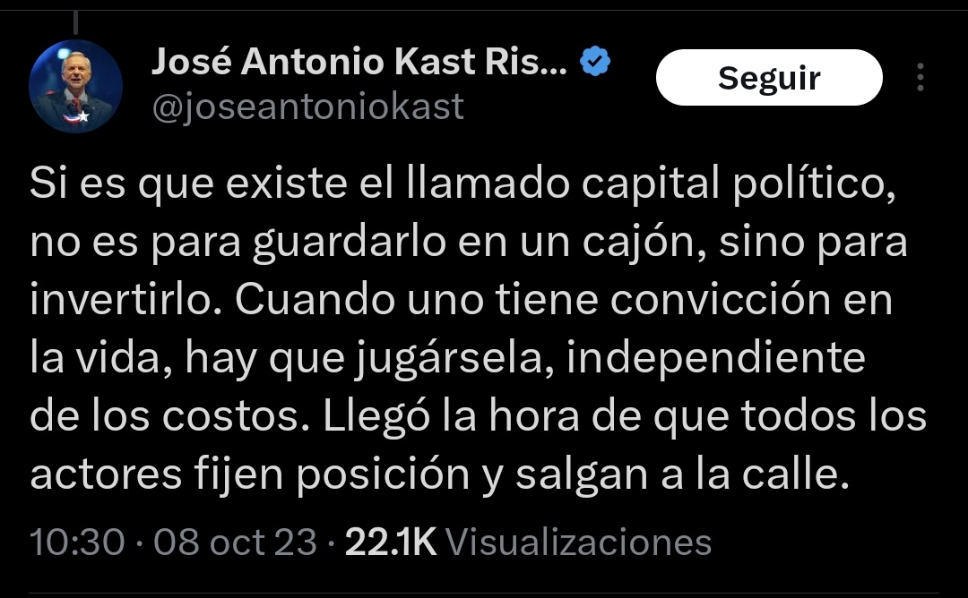 Una cosa es ser fascista y otra es ser hipócrita. <a href="/joseantoniokast/">José Antonio Kast Rist 🖐️🇨🇱</a> reúne ambas características. Fue un agitador permanente durante el gobno anterior, llamando abiertamte a la movilización callejera. Hoy pretende criminalizar a otros que legítimamente usan las mismas herramientas