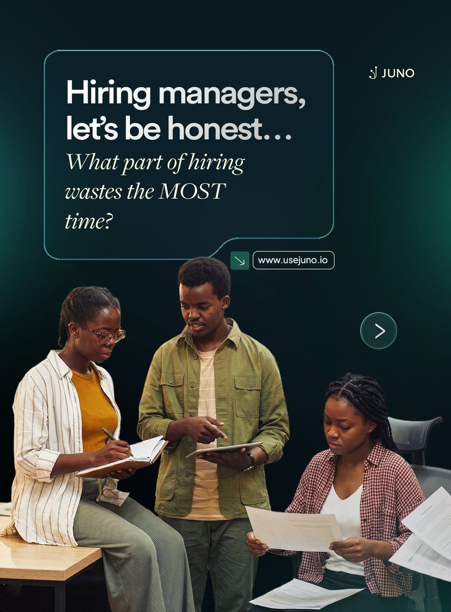 usejuno_io's tweet photo. Hiring Managers, what’s your biggest bottleneck?

Drop your vote ⬇️👇🏾.

The good news is Juno solves them all.
Hire smarter. Onboard faster. Track with clarity.

👉 See how at https://t.co/gtHcR0gosH

#Juno #FutureOfHiring #HireSmarter https://t.co/u2hT4Krcks