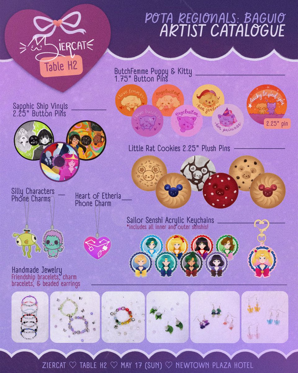 _ziercat's tweet photo. will be at pota baguio this sunday! /ᐠ - ⩊ -マ Ⳋ .✦ ݁˖

i'll be bringing lots of my silly and whimsy stuff like my magical girl stickers and keychains, and my little silly button pins! see you at table h2, baguio!! ꨄ︎ 

#potabaguio https://t.co/X4ZyIvPZH9