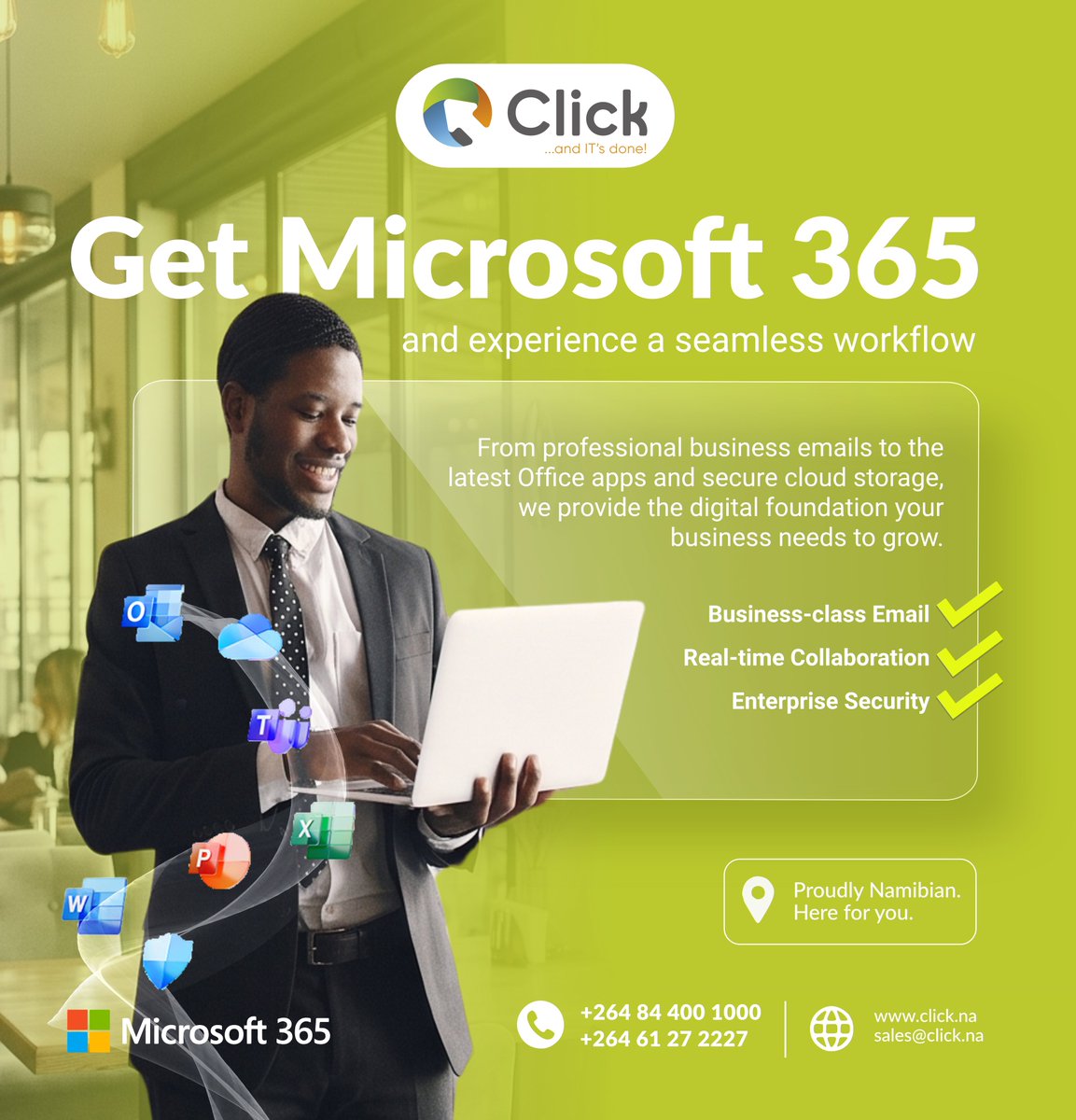 Click_namibia's tweet photo. The tools you need, the connection you deserve. 💼✨

Level up your business with Microsoft 365. Enjoy the world’s best productivity apps on Namibia’s most stable digital highway. No lag, no limits just results.

Learn more at https://t.co/NJNrMiXQnt https://t.co/m9sK4yDAyU