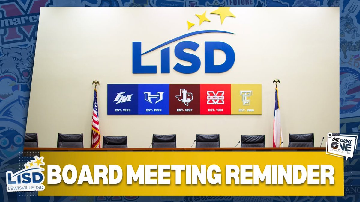 LewisvilleISD's tweet photo. 𝐑𝐞𝐦𝐢𝐧𝐝𝐞𝐫: Tonight is Lewisville ISD's regularly-scheduled board meeting. Find more details at https://t.co/FdglUyfFxf

#OneChoice #OneLISD https://t.co/tHS0zZny9z
