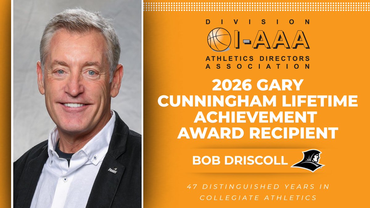 D1AAA_ADA's tweet photo. 🏆D1-AAA ADA announces former @PCAthletics AD @PCBobDriscoll as the 2026 Gary Cunningham Lifetime Achievement Award recipient!

A respected leader in collegiate athletics, Driscoll made an impact through leadership, mentorship, and service.

Read more: https://t.co/xyJila5BNh https://t.co/GGZ0SE58PR