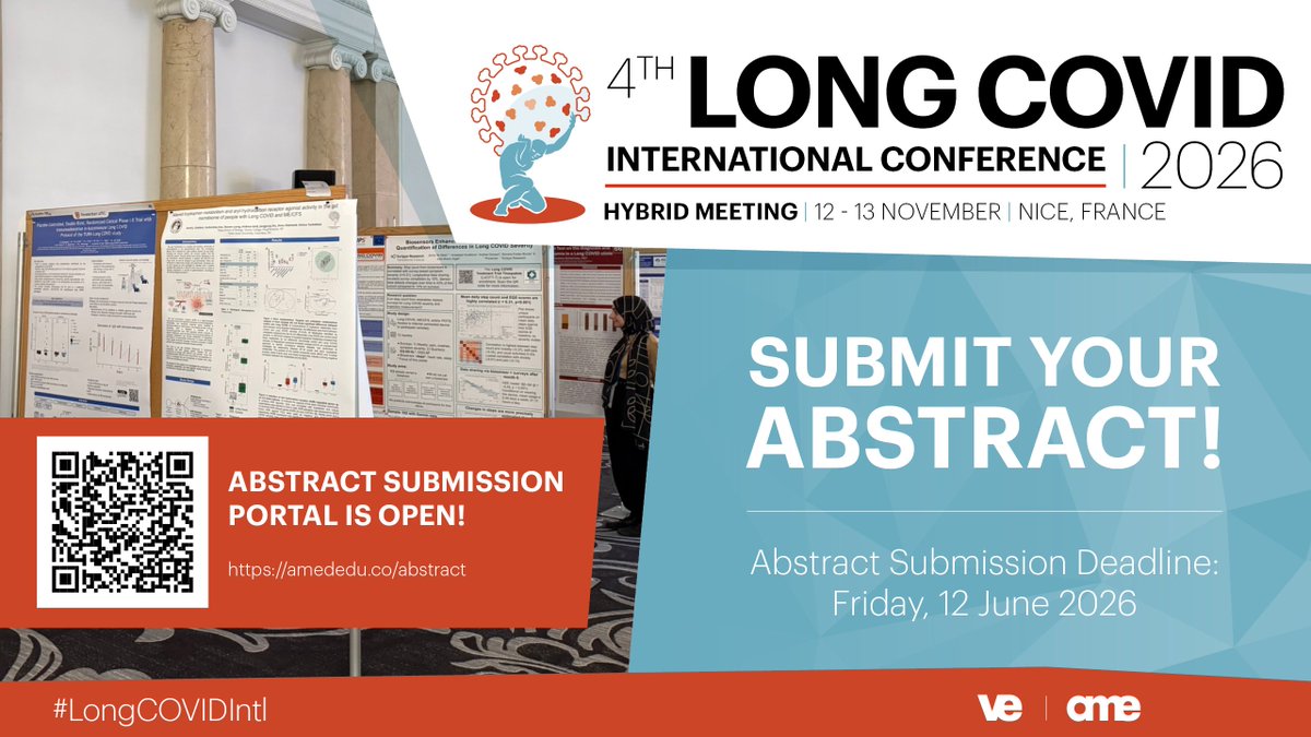 _REiCOP's tweet photo. 🪧4th Long COVID International Conference
📆 12–13 Nov 2026
📍Niza, Francia

📣 Importante: Envía tu abstract antes del fin de plazo‼
⏱️ Deadline: 12 Junio 2026
🔀Comparte tus últimas investigaciones

📩Submit: https://t.co/IFuBx8pkl6
#LongCOVIDIntl
@Academic_MedEdu https://t.co/7ZxSGPMEWk