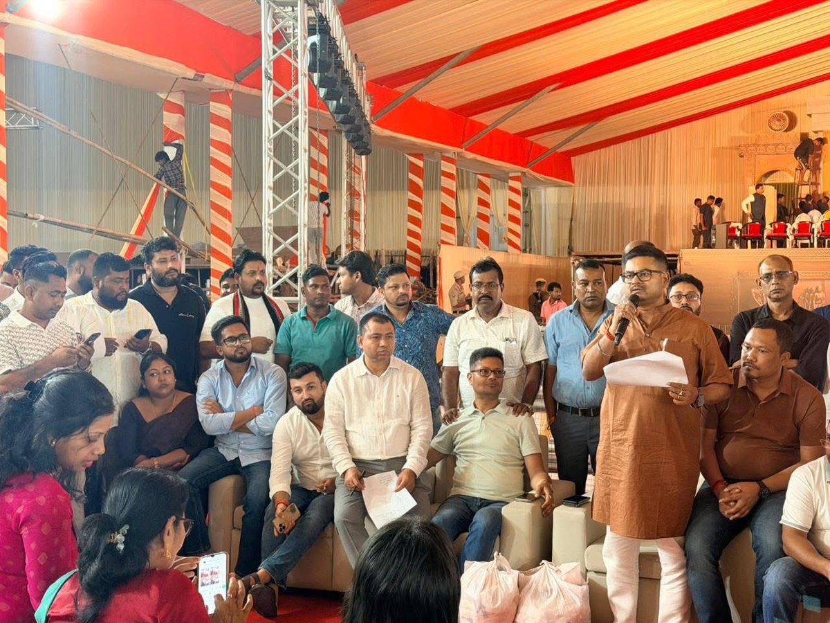 RakeshDasIN's tweet photo. Witnessing the dawn of a golden era for Assam! 🌅🇮🇳
Tomorrow at Khanapara, our newly formed State Government will take its oath in the presence of Hon'ble PM Shri @narendramodi Ji, Hon'ble Union Home Minister Shri @AmitShah Ji, and Hon'ble National President Shri @NitinNabin Ji.
I visited the venue today with our senior leaders and BJYM colleagues to oversee the preparations. You can truly feel the pulse of the public's trust, unparalleled enthusiasm, and our organizational strength in the air!
The pledge to build a "New Assam" illuminated by progress, good governance, and cultural pride, will echo tomorrow, marking a historic chapter for our state. 🪷
#OathTakingCeremony #AssamElections2026 #BJP #Development