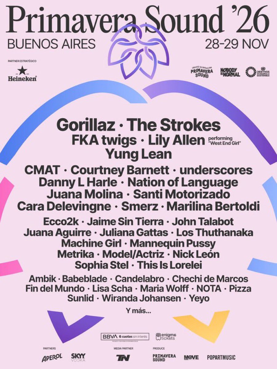 fedeebongiorno's tweet photo. 🎫 Lineup oficial del Primavera Sound Buenos Aires 2026 https://t.co/HJSX9nj7PP