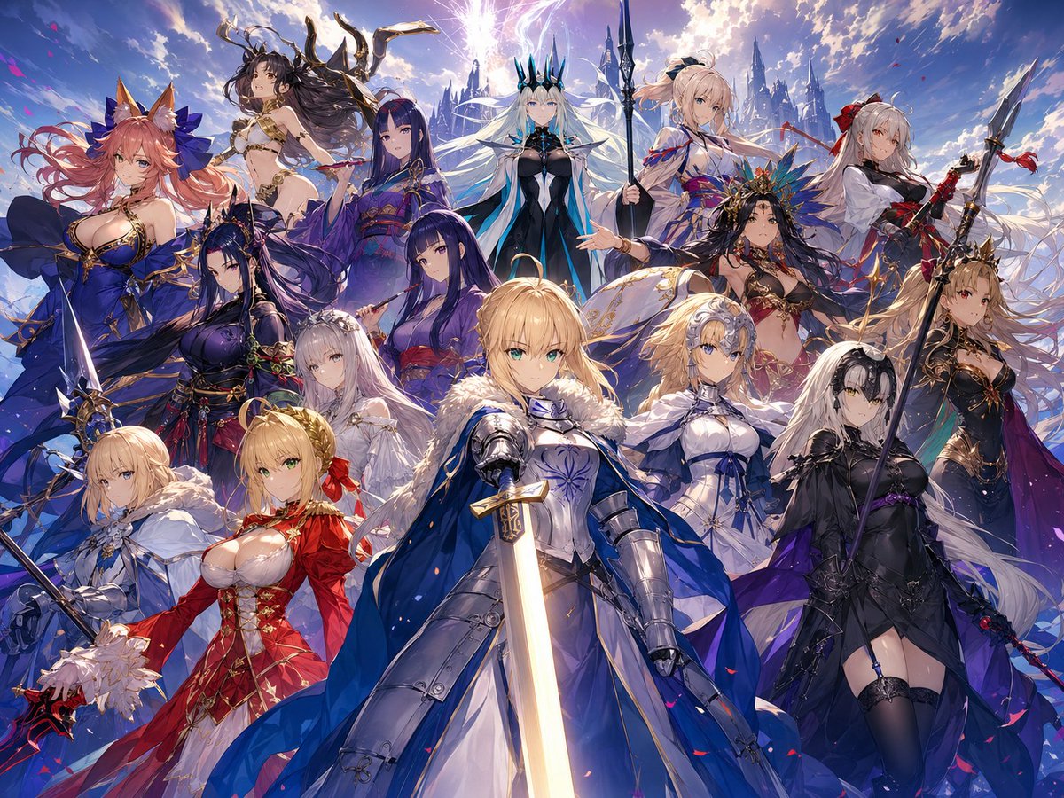uniuni_main_acc's tweet photo. #FGO #複数人生成チャレンジ
さるお方から、自分の強みは複数人生成とのお言葉をいただきまして、それならばと作ってみたイラスト。
細かい点や、一部どなたか分からない点は御愛嬌😁😁😁
ただ、少し前まではこの人数での生成は考えられなかったので、技術の進歩の速さには驚かされるばかりです😆😆😆 https://t.co/Z4LlZNhEo4
