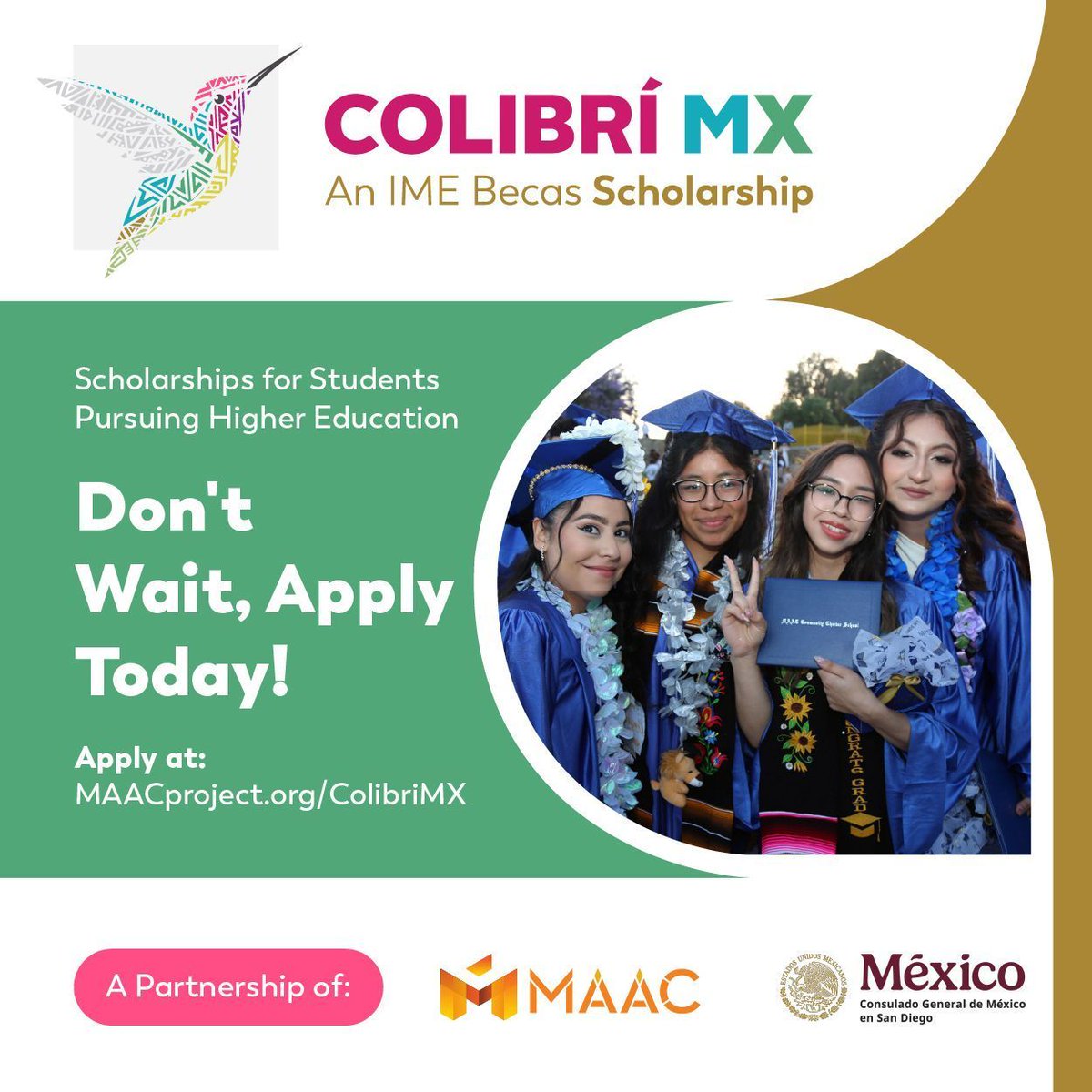 colibrimx1's tweet photo. If you’ve been thinking about applying for the Colibrí MX Scholarship, this is your sign to get started! Take the next step toward your education and submit your application today.

Apply now: https://t.co/cdKMSAFTXD
Deadline to apply is May 31st https://t.co/T9CRbAHgOF