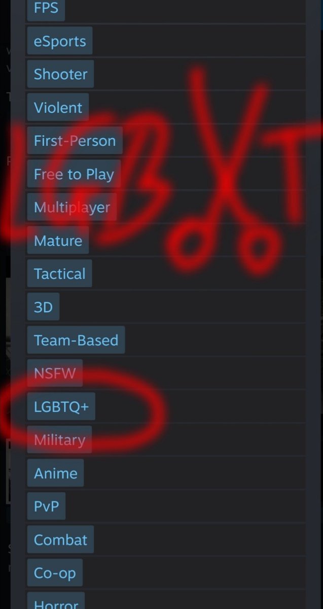 just_comm1's tweet photo. @YorchTorchGames This tag should be completely removed from the @Steam platform. Firstly, gay content is different from transgender. Secondly, does the appearance of Jews in the game have its own separate tag? No. #boycottSteam https://t.co/Wjx5yycfFd