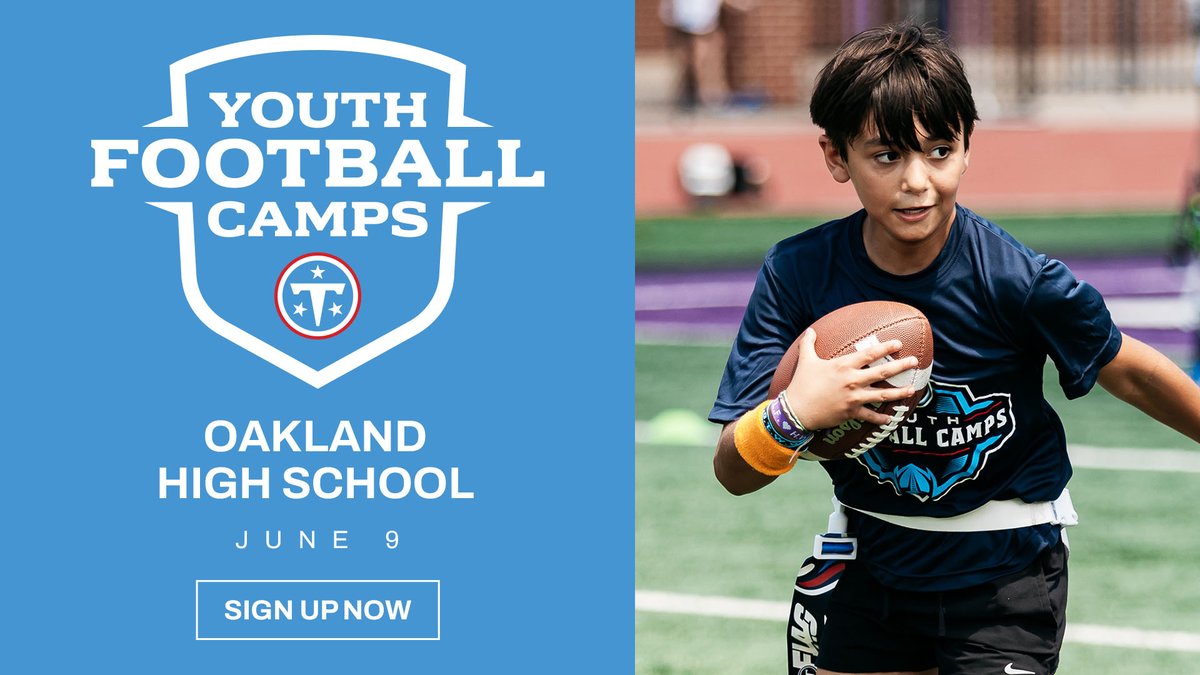 titanscommunity's tweet photo. Join us at the fourth @Titans Youth Football Camp at Oakland High School on June 9 🏈

Sign up today: https://t.co/9lzzilOuN2 https://t.co/F4n6l6cF99
