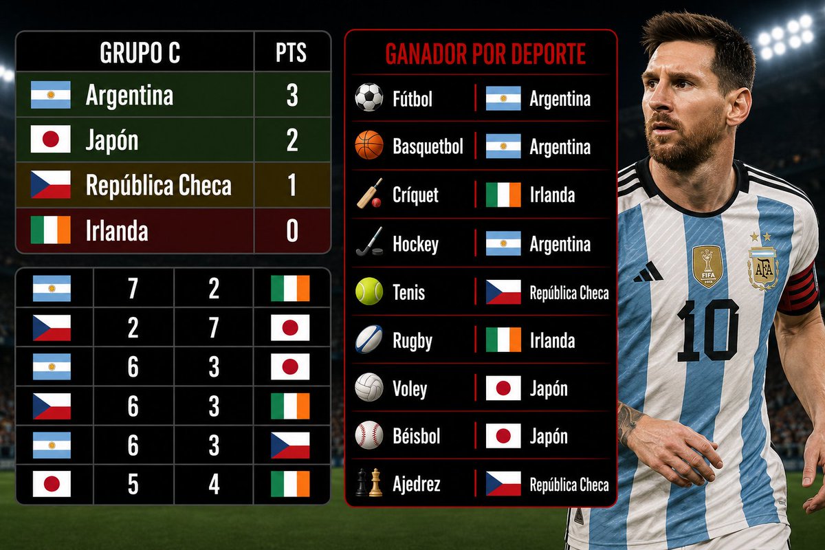 matero__uy's tweet photo. El grupo C es para 🇦🇷 Argentina. El mejor del grupo en fútbol, basquetbol y hockey.

🇯🇵 Japón superó a los europeos y se clasificó en el segundo lugar.

🇨🇿 República Checa seguirá su camino en el repechaje. https://t.co/iRknavGGrQ