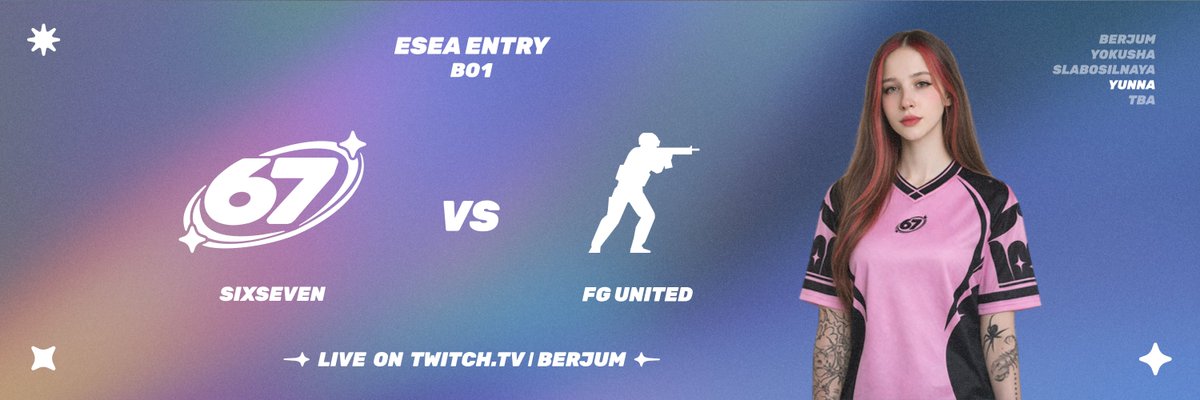 SixSevenCS's tweet photo. Did you miss us?
We're back with ESEA vs FG United tonight!
Come support your favorite girls and imposter coach(sub) at 20:30 CEST.

✦ stream link below ✦ https://t.co/7LDdWixL3v