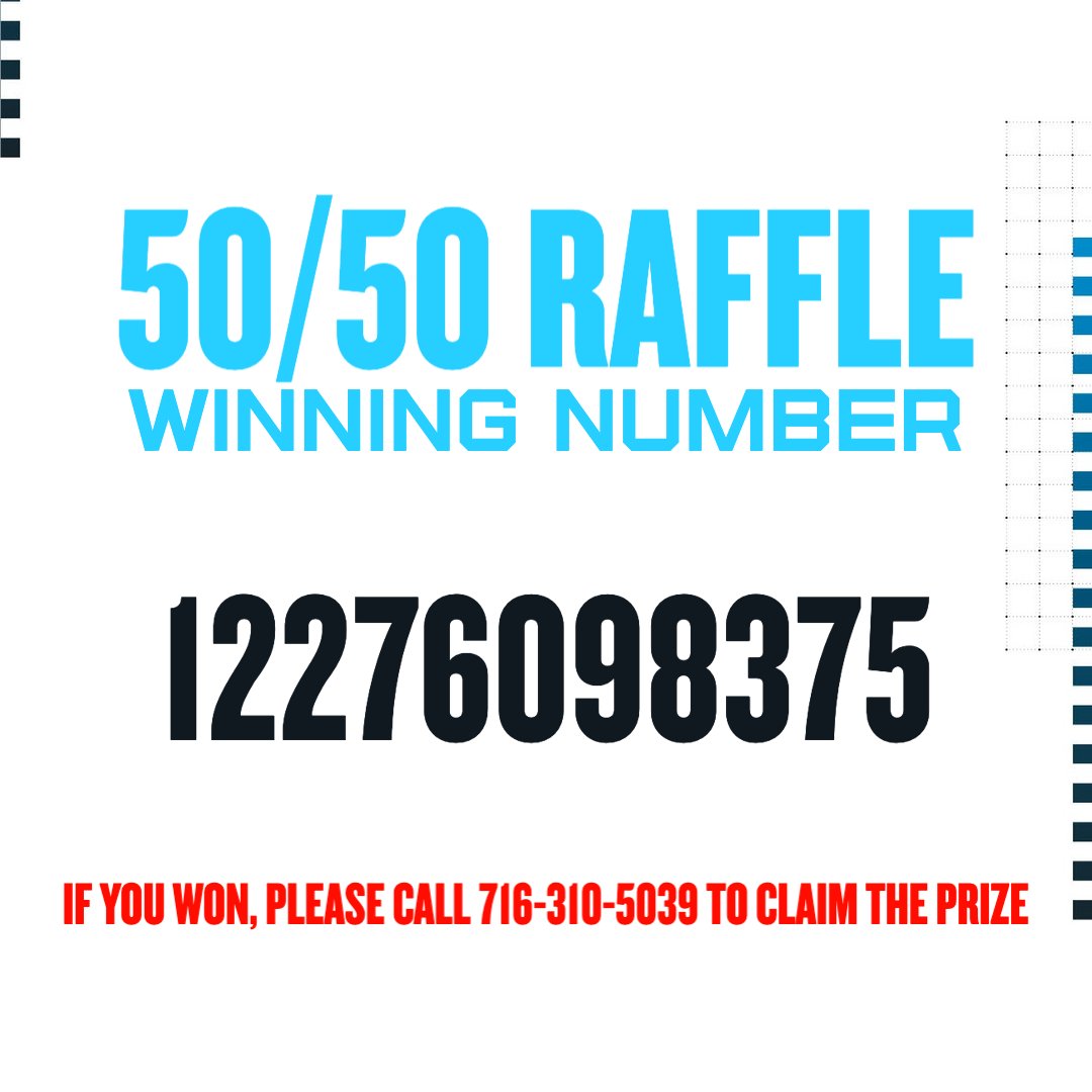WGI's tweet photo. The wining number for the 50/50 raffle is 12276098375!

If you won, please call 716-310-5039 to claim the jackpot. https://t.co/5YPohRhfZh