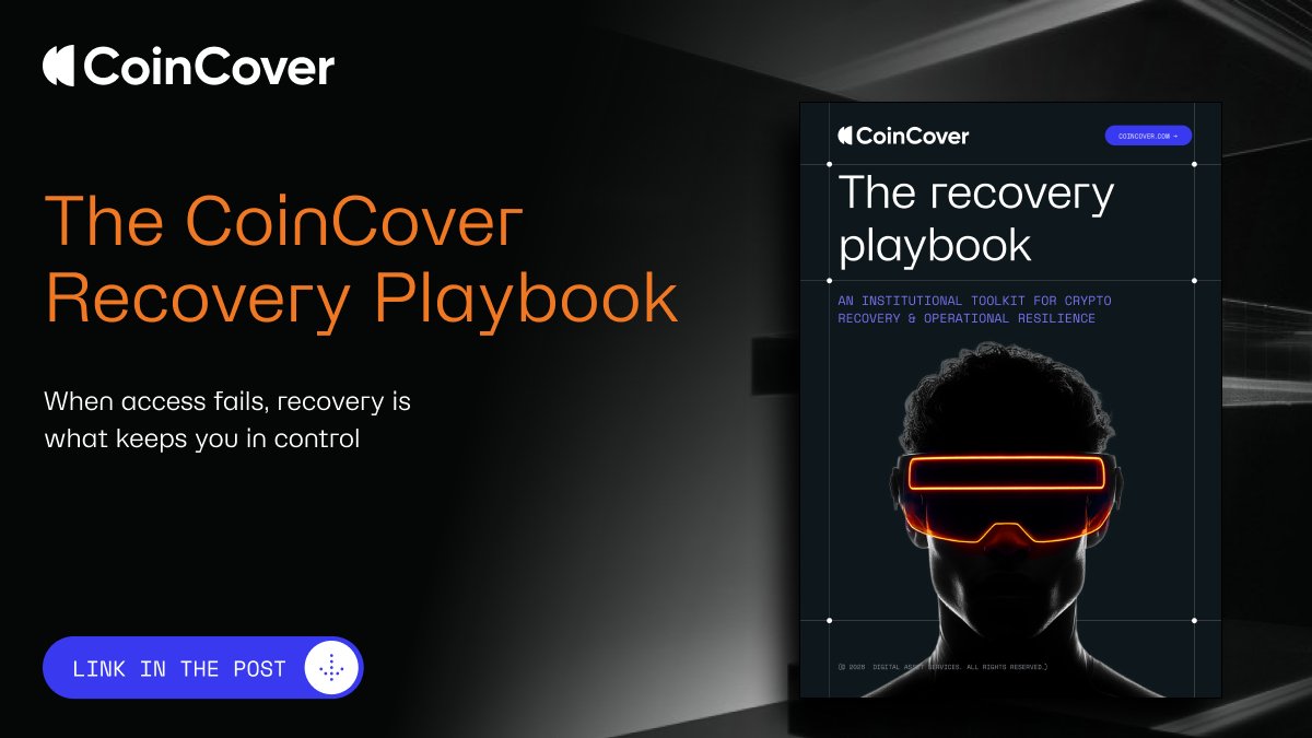 Coincoverglobal's tweet photo. Most institutions are covered on prevention. Far fewer are prepared for recovery.

If access to your digital assets disappeared today:

• Who can act immediately? 
• How do you regain control without creating new risk? 
• Where are the single points of failure in your key management setup?

This is where weak points surface fast.

The CoinCover Recovery Playbook is built for the moment access is lost and control needs to be re-established quickly and safely.

If you can’t answer these questions with certainty, you’re carrying a risk you can’t see.

Find out more in the link in our bio