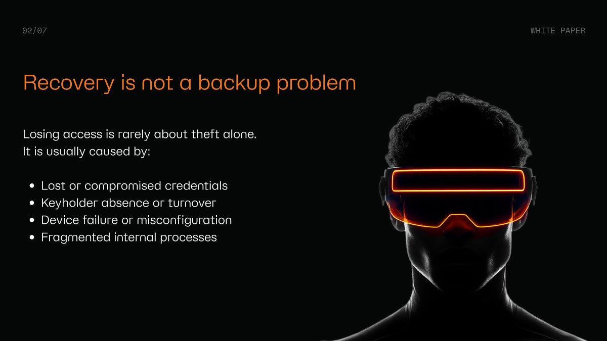 Coincoverglobal's tweet photo. Most institutions are covered on prevention. Far fewer are prepared for recovery.

If access to your digital assets disappeared today:

• Who can act immediately? 
• How do you regain control without creating new risk? 
• Where are the single points of failure in your key management setup?

This is where weak points surface fast.

The CoinCover Recovery Playbook is built for the moment access is lost and control needs to be re-established quickly and safely.

If you can’t answer these questions with certainty, you’re carrying a risk you can’t see.

Find out more in the link in our bio