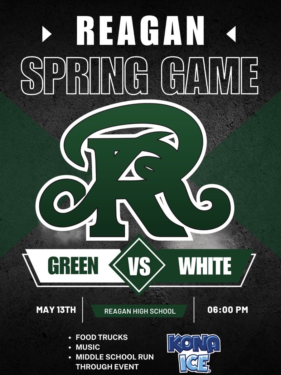 SAReaganFball's tweet photo. RATTLER NATION! Our Spring Game is this Wednesday at 6pm! Let’s have our whole Stone Oak community come out and enjoy some Reagan football! 
#StrikeEm🐍 https://t.co/jEQuVdPNHy