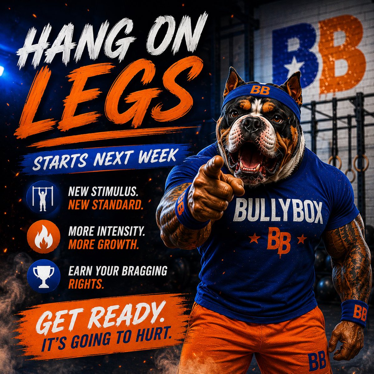 BullyBoxProgram's tweet photo. Hang On Legs starts NEXT WEEK.

This one is all about building stronger legs, stronger front squats, and stronger cleans. We’re raising the standard this cycle and it’s going to push people out of their comfort zone 

#CrossFit #CrossFitTraining #StrengthTraining #FrontSquat https://t.co/P5UmzxuWlf
