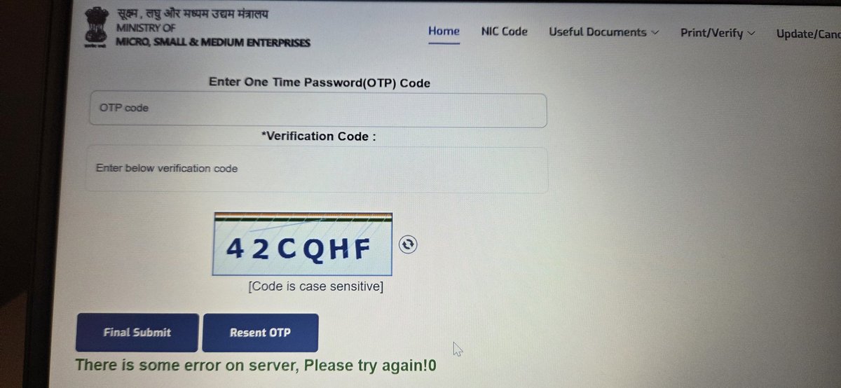 YashMatlani's tweet photo. @minmsme Your registration website is down for the past few days. Bank doesn't let the account open till MSME registration is complete. What to do ? https://t.co/3VESEuQROV