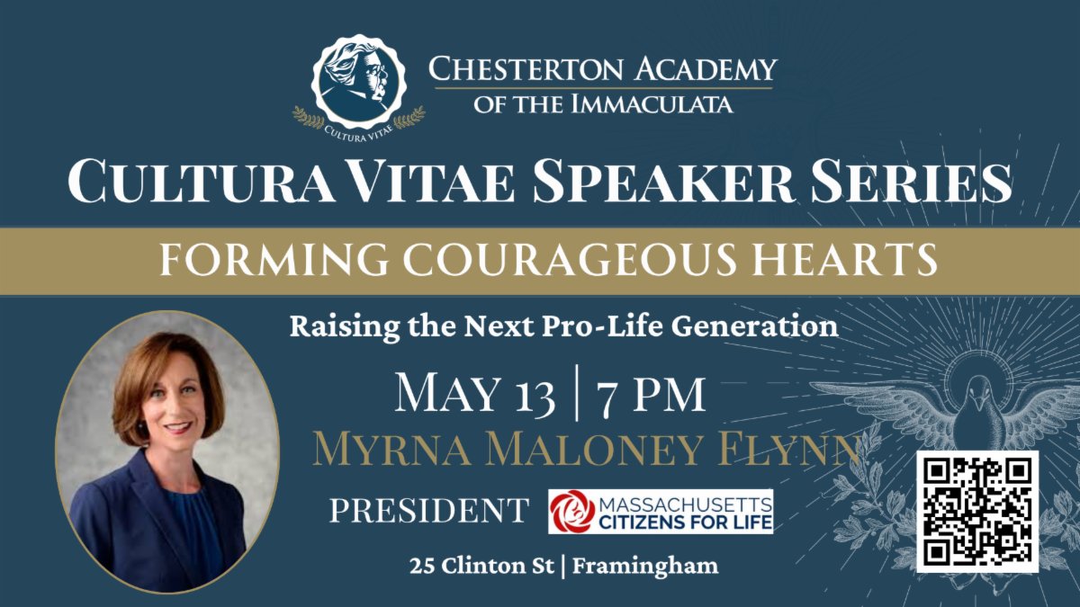 MassProLife's tweet photo. MCFL president to speak at Cultura Vitae event in Framingham.

@myrnaflynn, president of MCFL, will speak at a Cultura Vitae Speaker Series event hosted by Chesterton Academy of the Immaculata on May 13 at 7:00 p.m. in Framingham. Free and open to the public.

Learn more and RSVP: https://t.co/mu2gDN37lu