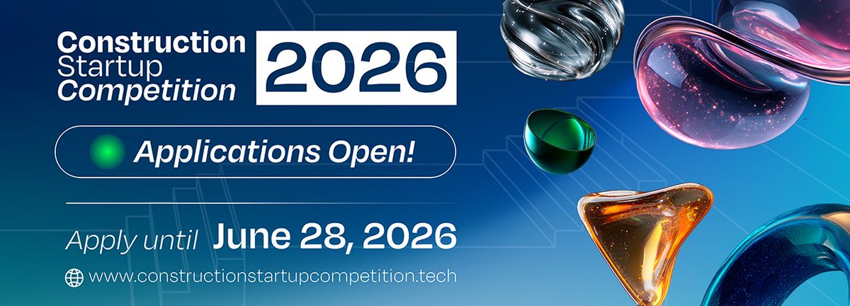 DINTFoundation's tweet photo. 🚧 Applications are now open for the Construction Startup Competition 2026.
The initiative supports startups working on AI, robotics, digital twins, IoT, and sustainable construction technologies shaping the future of smart infrastructure.
🔗 https://t.co/7df9qFDrIu
#DINT #EU https://t.co/tr5wpwGWtb