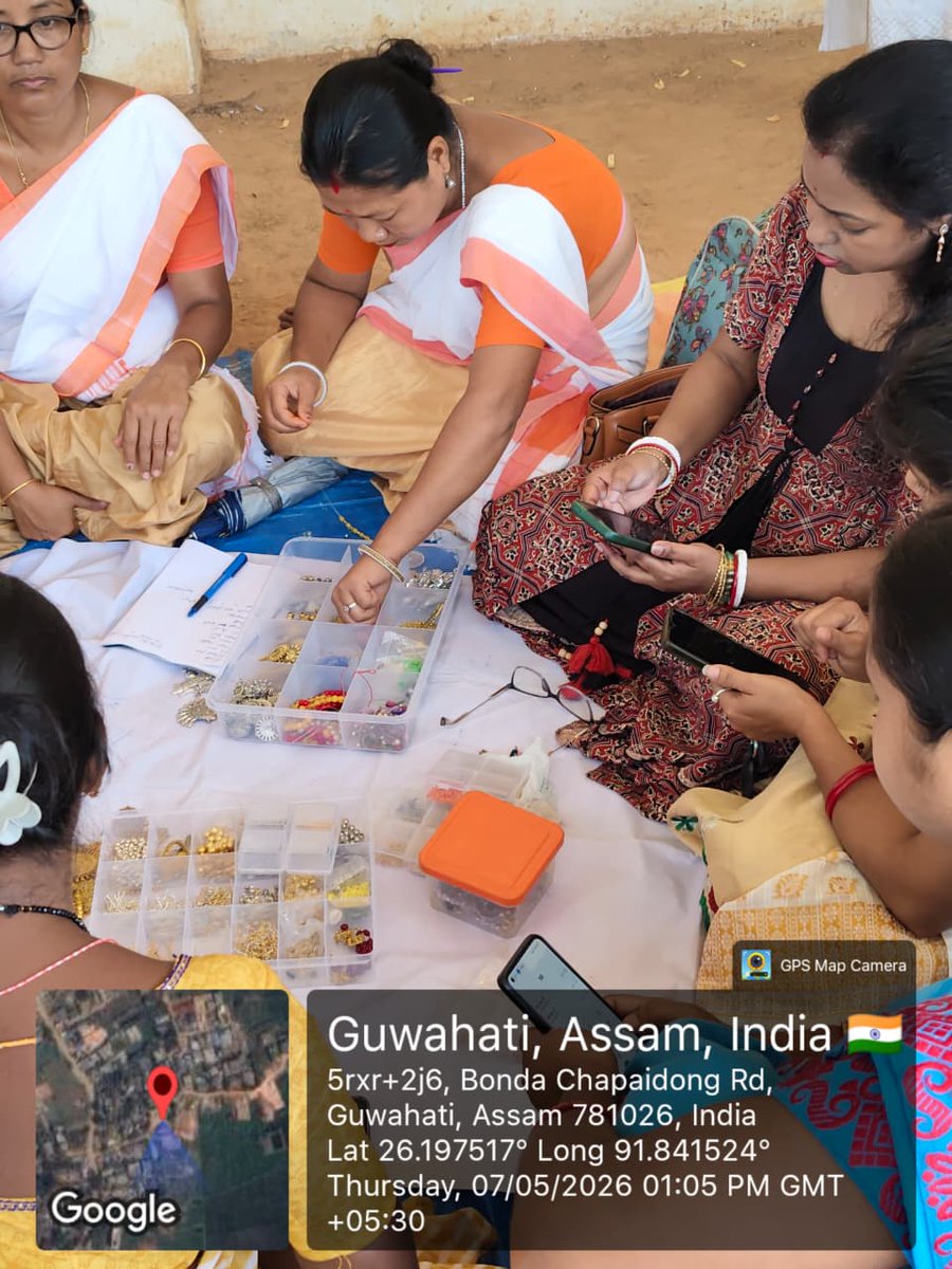 NSS_GCC's tweet photo. GCC NSS facilitated Skill Development Programme Jewellery making in collaboration with Rotary Club of Gauhati South at its adopted village Kharguligaon,  Chapaidang,  Bonda on 7th May 2026.The women of the village  participated in the learning process. @nss_rdguwahati https://t.co/qUmDuZhfea
