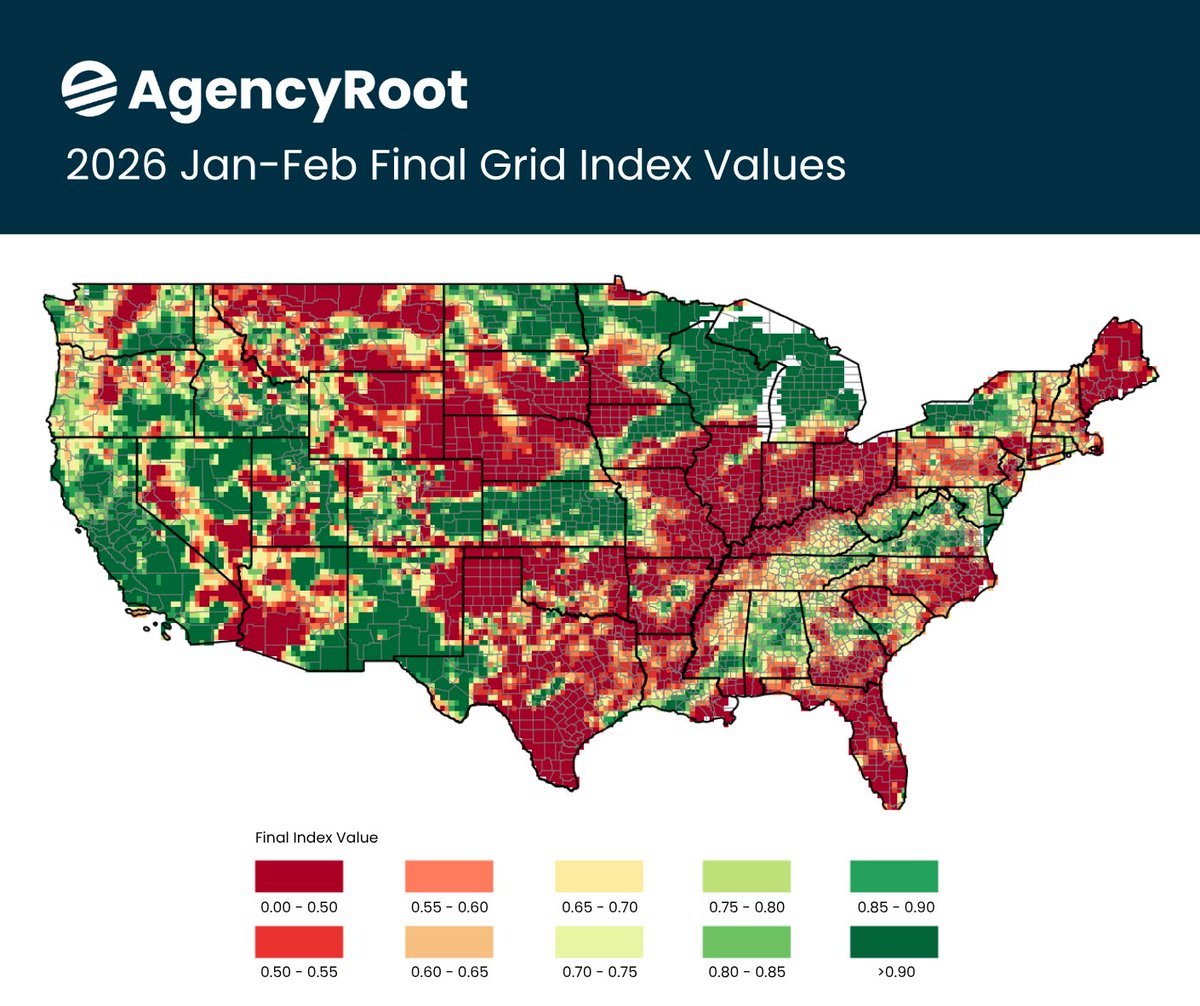 agencyroot's tweet photo. 🌦️ FINAL RAINFALL INDEX MAP (Jan-Feb 2026)

See where payments triggered:

🔴🟠 = $ at lower coverage levels
🟡 = $ at higher coverage levels
🟢 = $ at highest coverage levels
Darkest green = ❌ $

https://t.co/mqN8KbGFaO
#cropinsurance #RainfallIndex https://t.co/thuCabIV0T