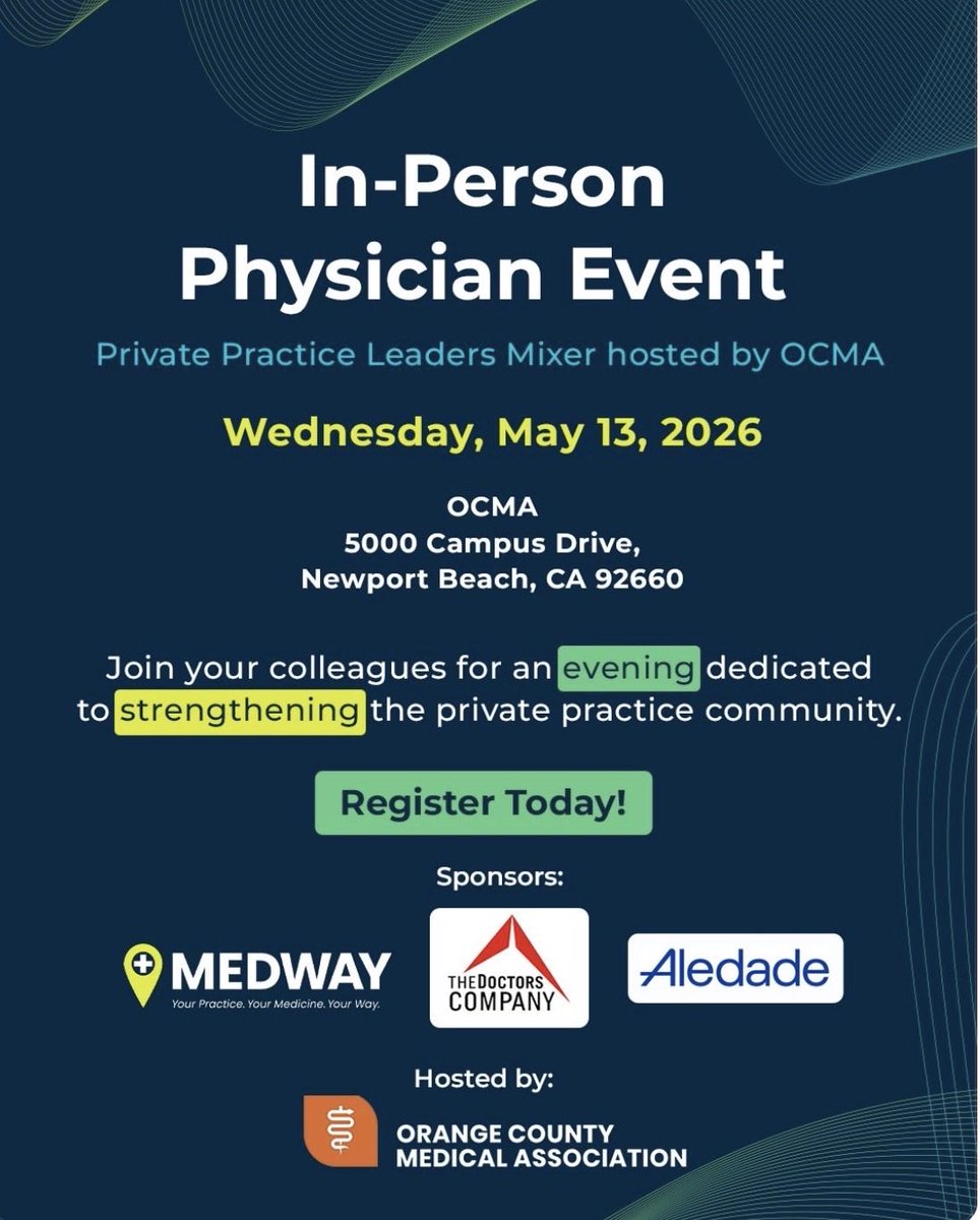 theehrnerd's tweet photo. This week @MedWayDocs, @AledadeACO, and @doctorscompany will be in Orange County! Join us Wednesday evening for an in-person event with your fellow private practice physicians. Plus, earn an hour of free CME. 

Register: https://t.co/O8TuuflsGm https://t.co/y8GOsiC2dc
