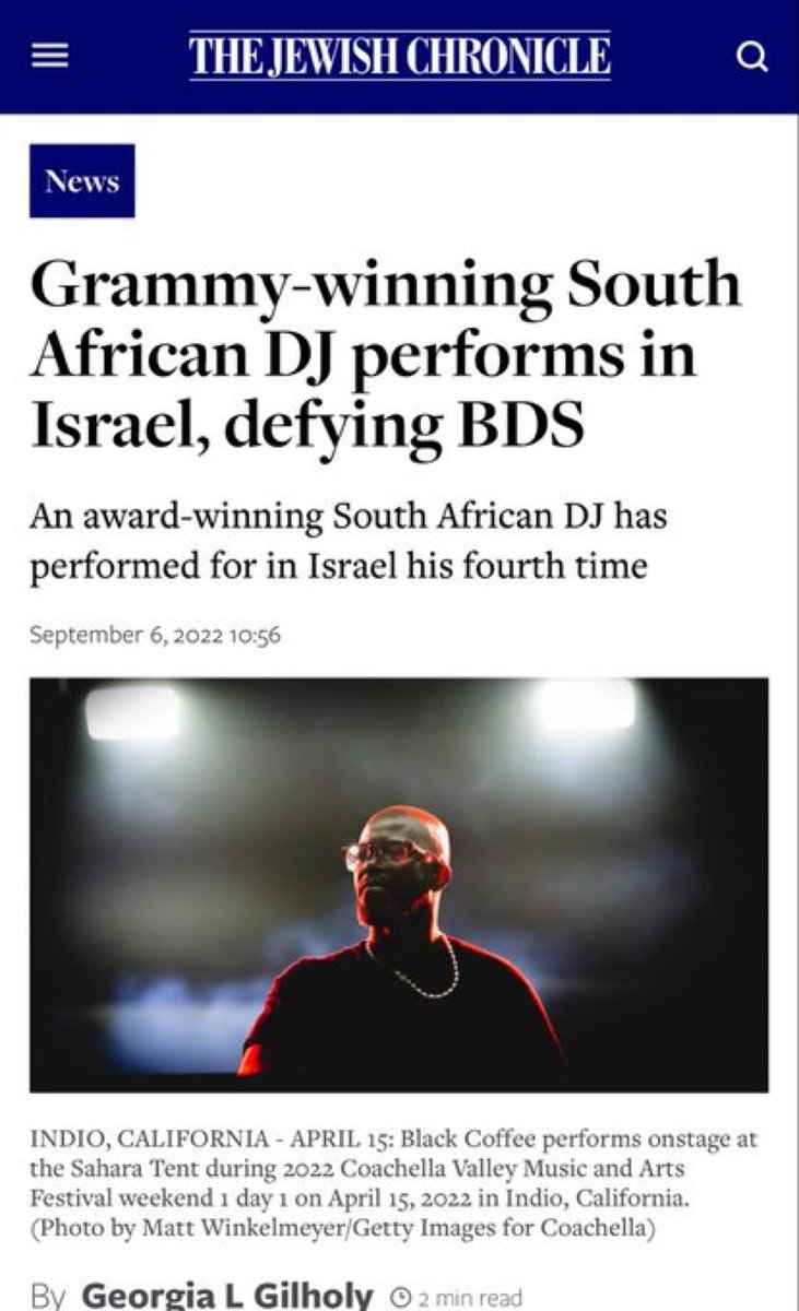 I can never look at Black Coffee the same way after he performed in apartheid Israel in defiance of BDS