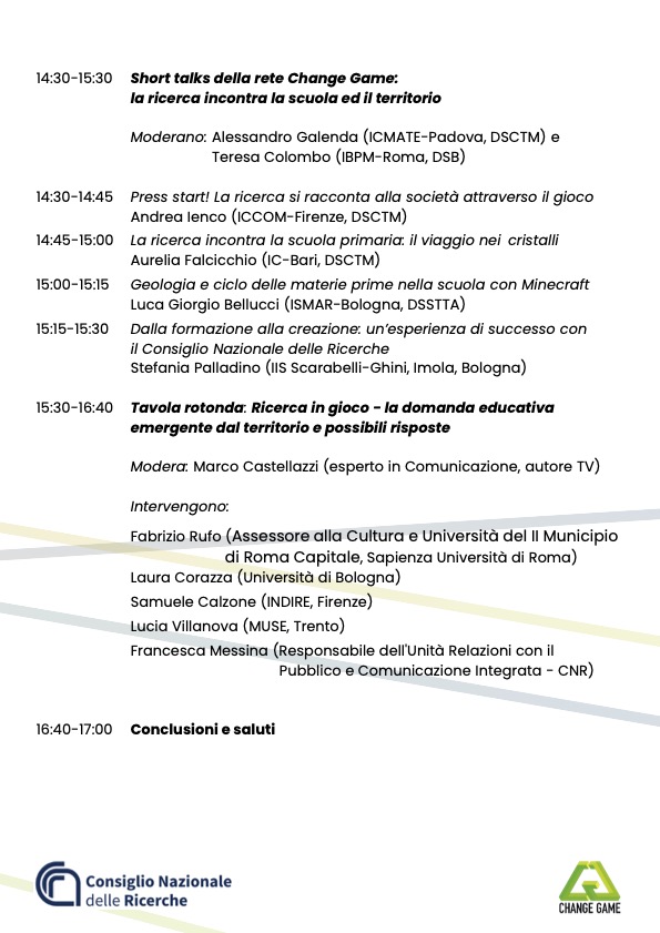 CNR_Changegame's tweet photo. Trasferire conoscenza giocando: è questo lo spirito che anima “Change the Game – Ricerca in Gioco” evento organizzato al Cnr il 13 maggio a Roma dalla rete in cui 30 sedi CNR collaborano tra loro e con il mondo scolastico!
si ispira al progetto #cnr https://t.co/vUWxwq03Q5 https://t.co/tjWRasXqUW