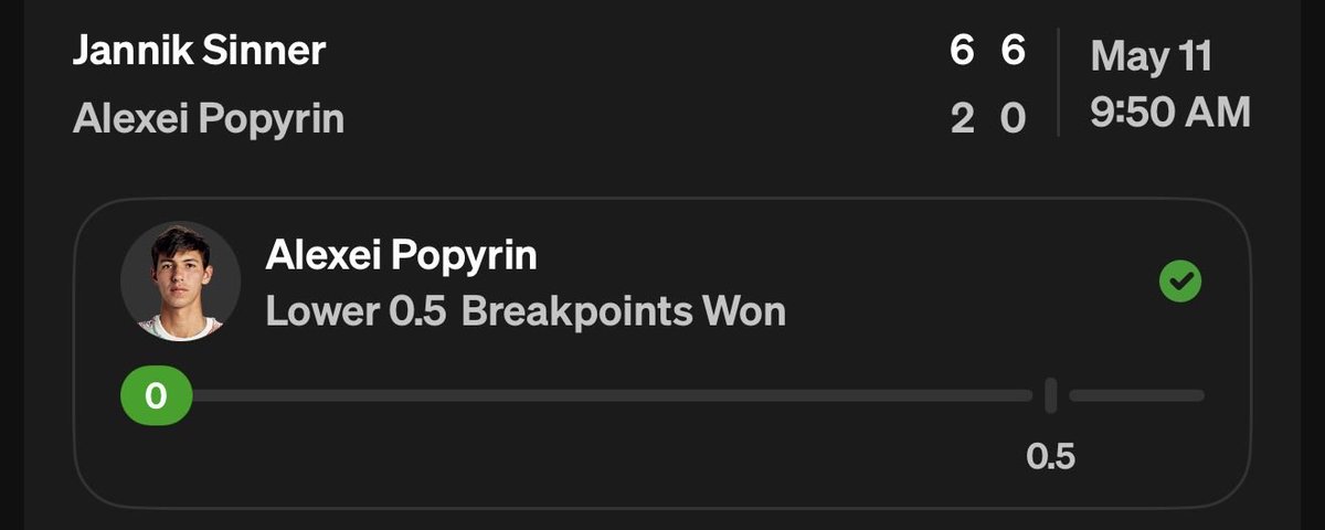 getspacelocks's tweet photo. The POTD streak continues. 

Sinner gave him one chance to break but Popyrin never really stood a chance. https://t.co/k3jpx3KhYu