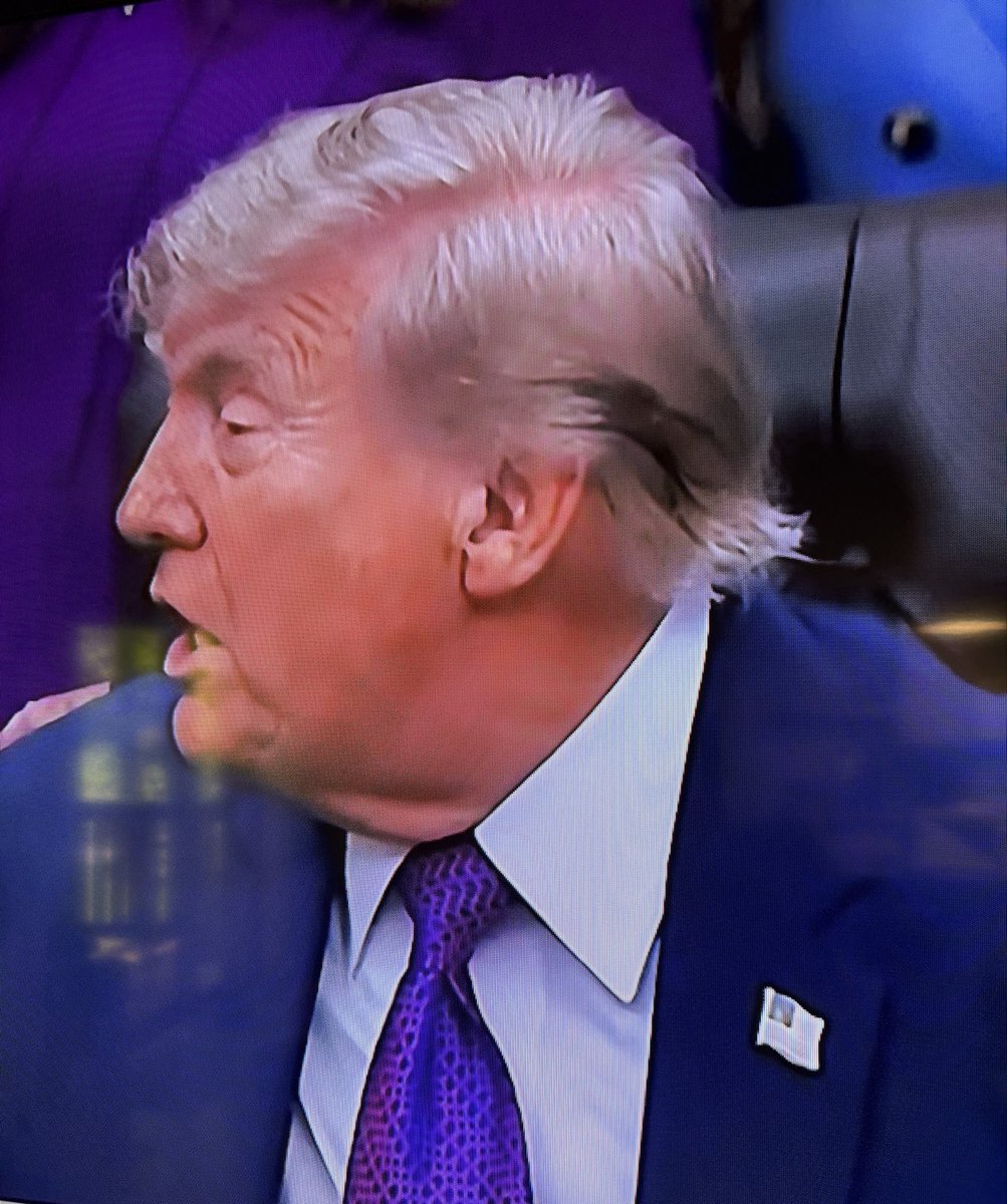 LeftBeth12's tweet photo. WTF is up with the hair today? Looks like he's stuck his hand in his diaper and then slicked his hair back. https://t.co/5mX3tUdc6b