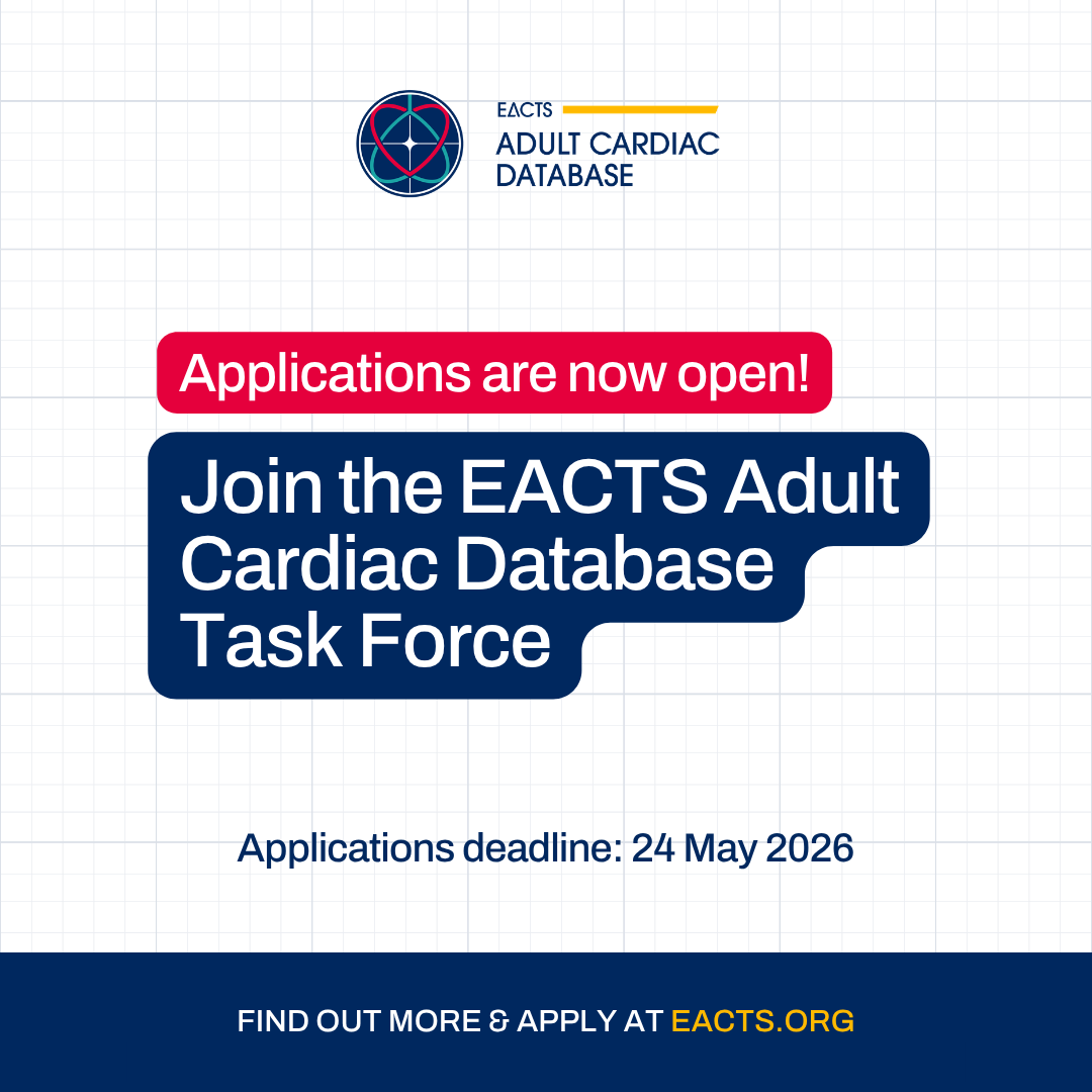 EACTS's tweet photo. Be part of the team leading one of EACTS’ major quality improvement initiatives.

The EACTS Quality Improvement Programme (QUIP) is looking for experienced cardiothoracic surgeons to join the Adult Cardiac Database (ACD) Task Force.

We welcome EACTS members who are passionate about improving cardiac surgical outcomes, advancing data-driven practice, and strengthening institutional engagement with the ACD.

Task Force members will contribute to the strategic direction of the database, supporting areas including data collection, validation, benchmarking, and participation across the international cardiothoracic community.

🗓️ Applications close 24 May 2026.

 Learn more and apply today 🔗 https://t.co/UopZ6iad1k