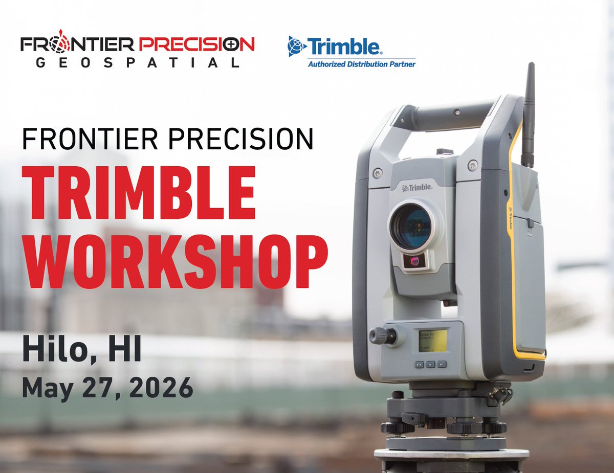 frontierprec's tweet photo. Join us for a FREE Trimble Access Workshop - May 27, 2026 at the Hilo Hawaiian Hotel. Topics will include: best practices for total stations, Trimble GeoLock, measure codes, Q&amp;A, and more!

Register Here: https://t.co/5ZIHRPo6Iv

#frontierprecision #trimble #survey #hawaii https://t.co/NkM4ze4R8l