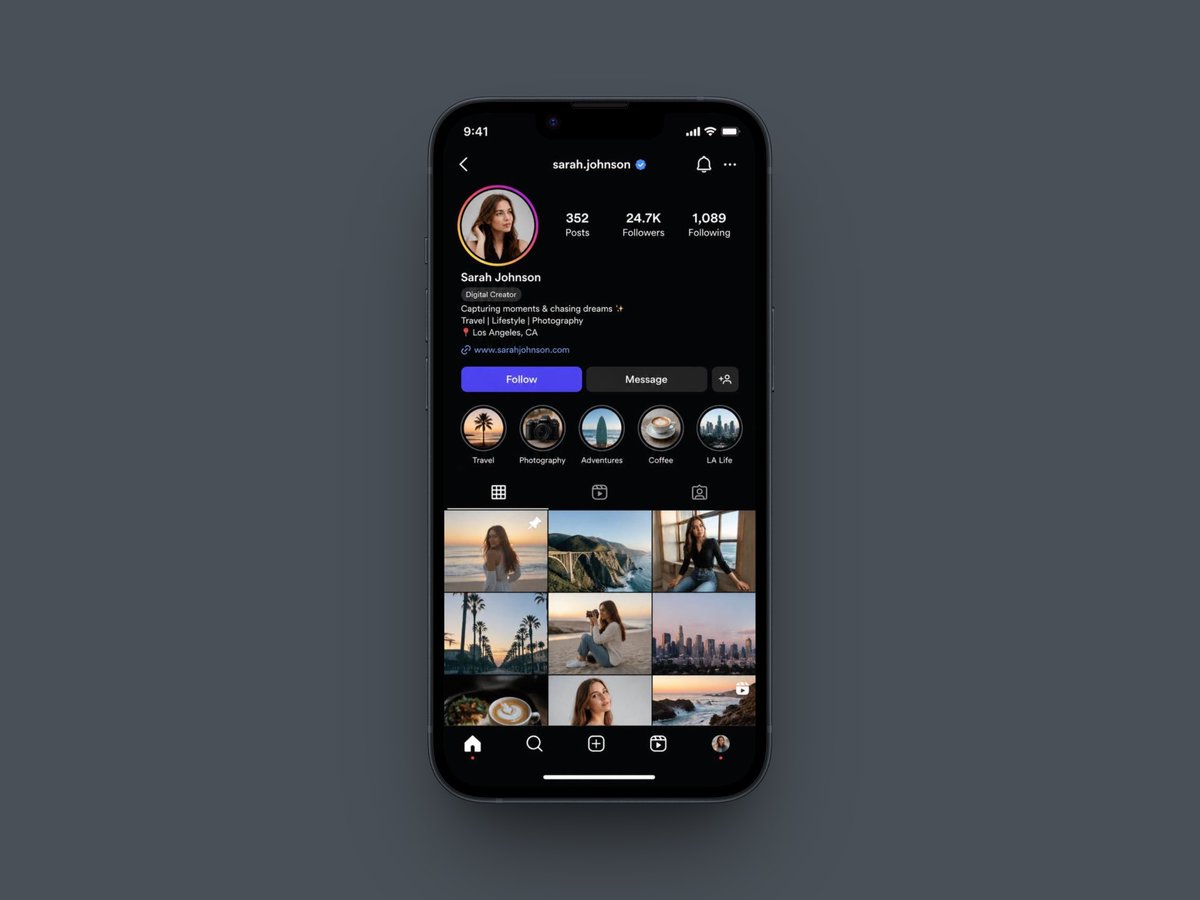 WealthUI_UX's tweet photo. Day 7 of the #TechCrush10DaysChallenge ✨

I designed a modern social media profile UI with a clean dark theme and engaging content 
layout. 📱

 #UIDesign #UXDesign #MobileUI https://t.co/fwR0wXrDNX