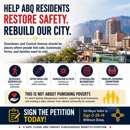 Better2GetherNM's tweet photo. This is about restoring confidence in Albuquerque, supporting local businesses, and helping create safer public spaces for everyone. #nmpol

📷 Sign the petition and encourage Mayor Keller to approve O-26-14.
https://t.co/Tkjk7u43JB https://t.co/kKNfXEi7kk