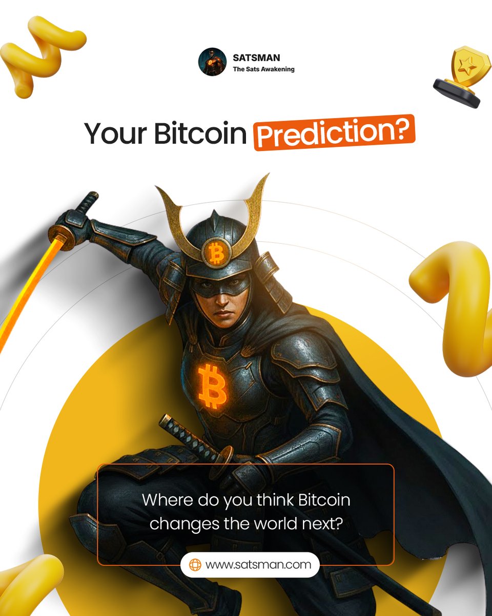 satsman's tweet photo. Where do you think Bitcoin changes the world next?
The people paying attention now are watching a global shift happen in real time.
Drop your prediction below.
https://t.co/vguzNNPQfm
#Bitcoin #BitcoinFuture #CryptoEducation #Satsman #BitcoinCommunity https://t.co/lRY2Zl5pSa
