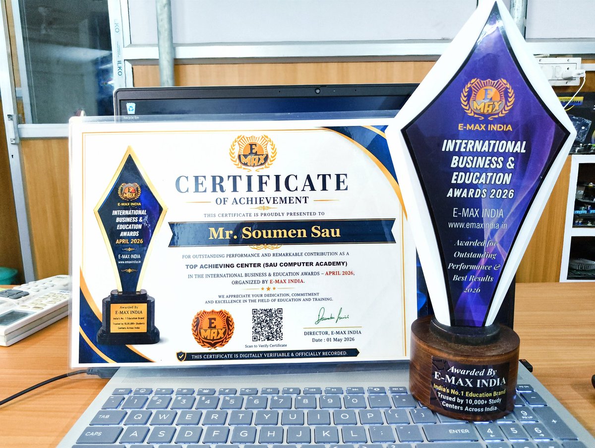 sau_computer's tweet photo. ভারত সরকারের 🇮🇳 Skills Development এর সঙ্গে যুক্ত 🌟 E-MAX INDIA আয়োজিত 🏅 INTERNATIONAL BUSINESS &amp; EDUCATION AWARDS 2026 এ

সেরা Educational Business ও গুণগত মান বিভাগে 🌍 ভারতের ১০,০০০+ কম্পিউটার প্রশিক্ষণ কেন্দ্রের মধ্যে 🎉 আমাদের একাডেমি পেয়েছে  Top 3 সর্বভারতীয় র‍্যাঙ্ক https://t.co/loBSI8KR8e