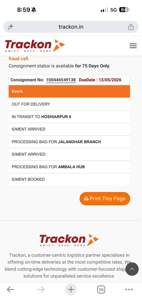 cksinha1's tweet photo. @KapaseRajesh @trackonindia 
Very disappointing service Shipment marked “Out for Delivery” since hours, yet not a single call or delivery attempt from your team. This is not the first time facing such negligence and unprofessional behavior. https://t.co/WZ3sHLUAoy