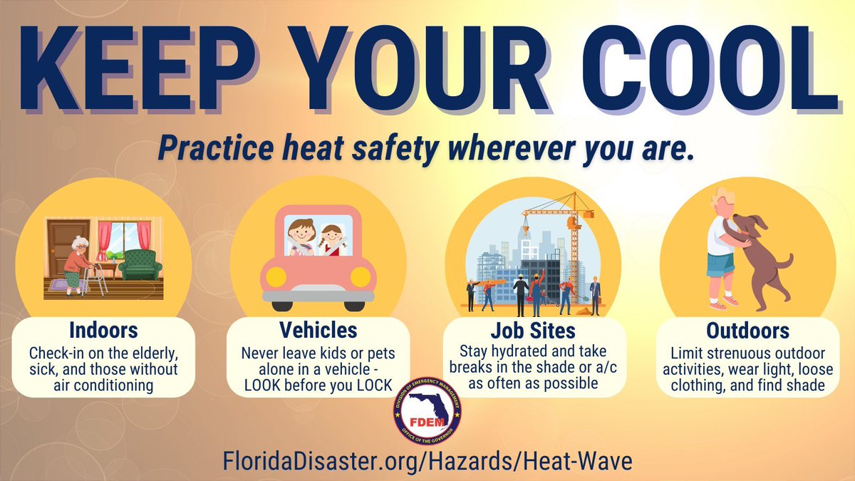 FLSERT's tweet photo. ‼️ On sunny Florida days, keep your cool by practicing heat safety.

Drink water often &amp; limit exposure to severe heat.

🌞 For more on heat safety, visit https://t.co/jCF5xVTEpE. https://t.co/BPChodxlPS