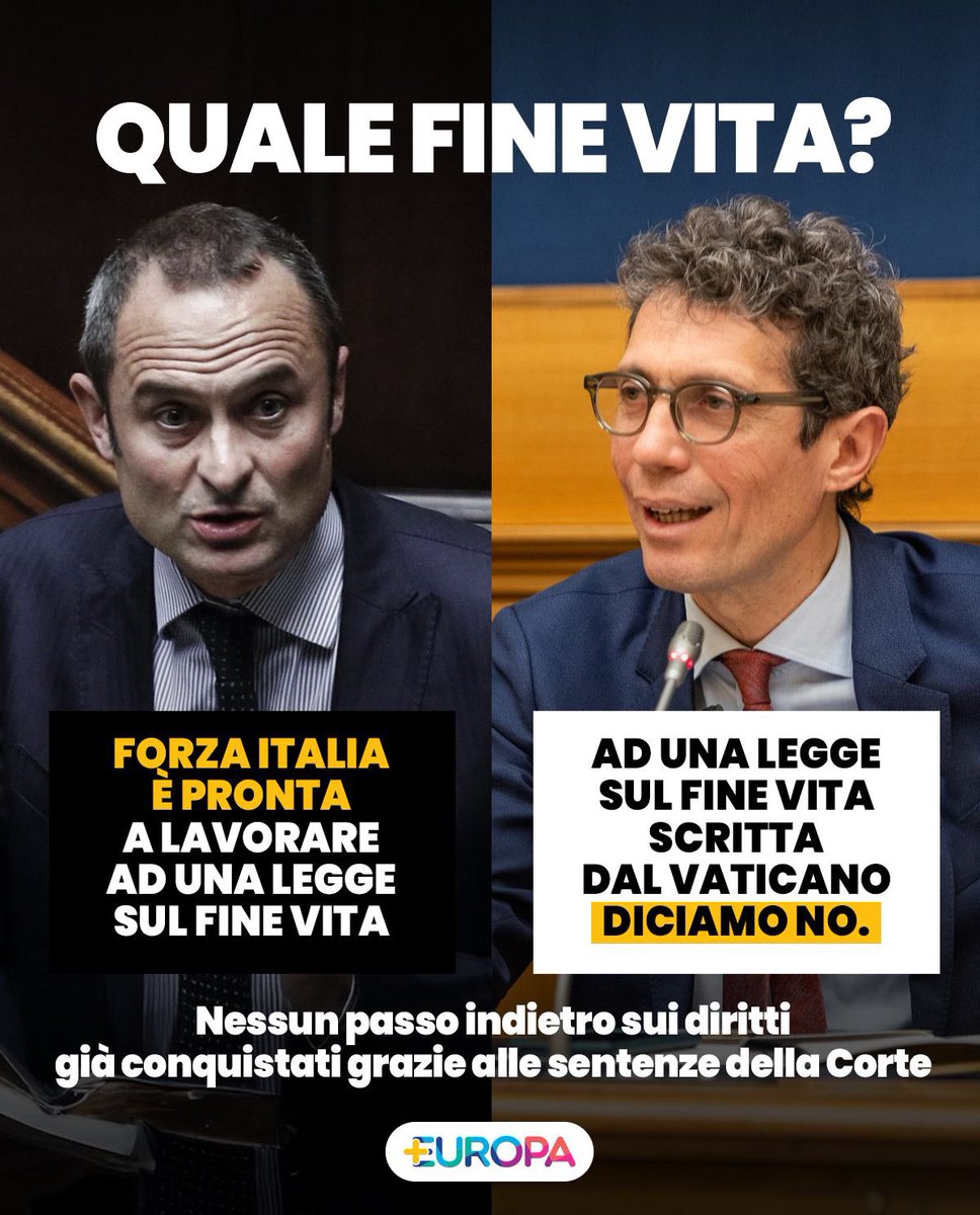 riccardomagi's tweet photo. Se è vero che c’è un’apertura sul tema del fine vita, come annunciato anche da Forza Italia, è un fatto positivo. 

Ma attenzione: purché non si tratti di un testo addirittura peggiorativo rispetto ai principi già stabiliti dalla Corte Costituzionale, come nel caso del testo Zullo-Zanettin. 

Noi siamo pronti a verificarlo ma diremo no ad una legge scritta per compiacere il Vaticano e i Pro-life che toglie diritti anziché riconoscerne di nuovi.

Il diritto al fine vita è una questione seria e delicatissima che riguarda le vite e le sofferenze di molte persone, su cui da decenni tutti i maggiori partiti presenti in Parlamento hanno fatto ricorso al mutismo selettivo.

Se la volontà di fare un passo in avanti è reale, allora si parta dalla proposta Coscioni al Senato oppure da quella di +Europa alla Camera. 
Il timore è che l’apertura sia soltanto un’operazione mediatica destinata a cadere nel nulla, come già avvenuto sul tema della cittadinanza e dello Ius Scholae.