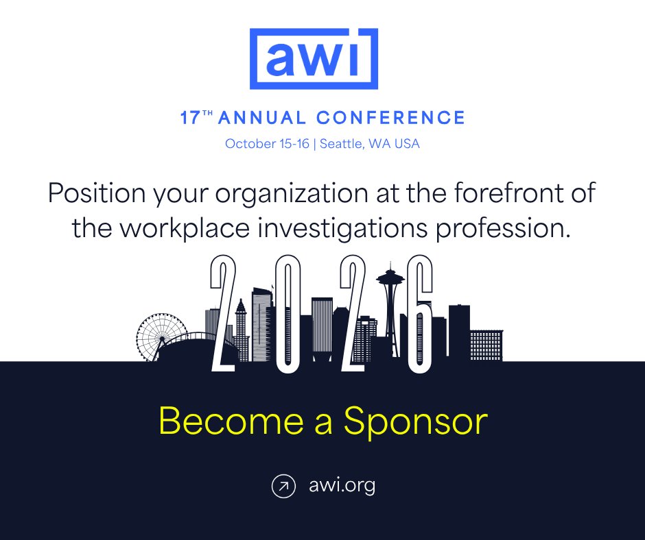 awi_updates's tweet photo. Sponsorship opportunities for the 17th AWI Annual Conference offer direct access to a highly engaged audience of investigators, attorneys, and HR professionals.

Availability is limited—explore your options today: https://t.co/JcEzUglwdr

#AWI2026 #WorkplaceInvestigations https://t.co/vwk2tZFMBY