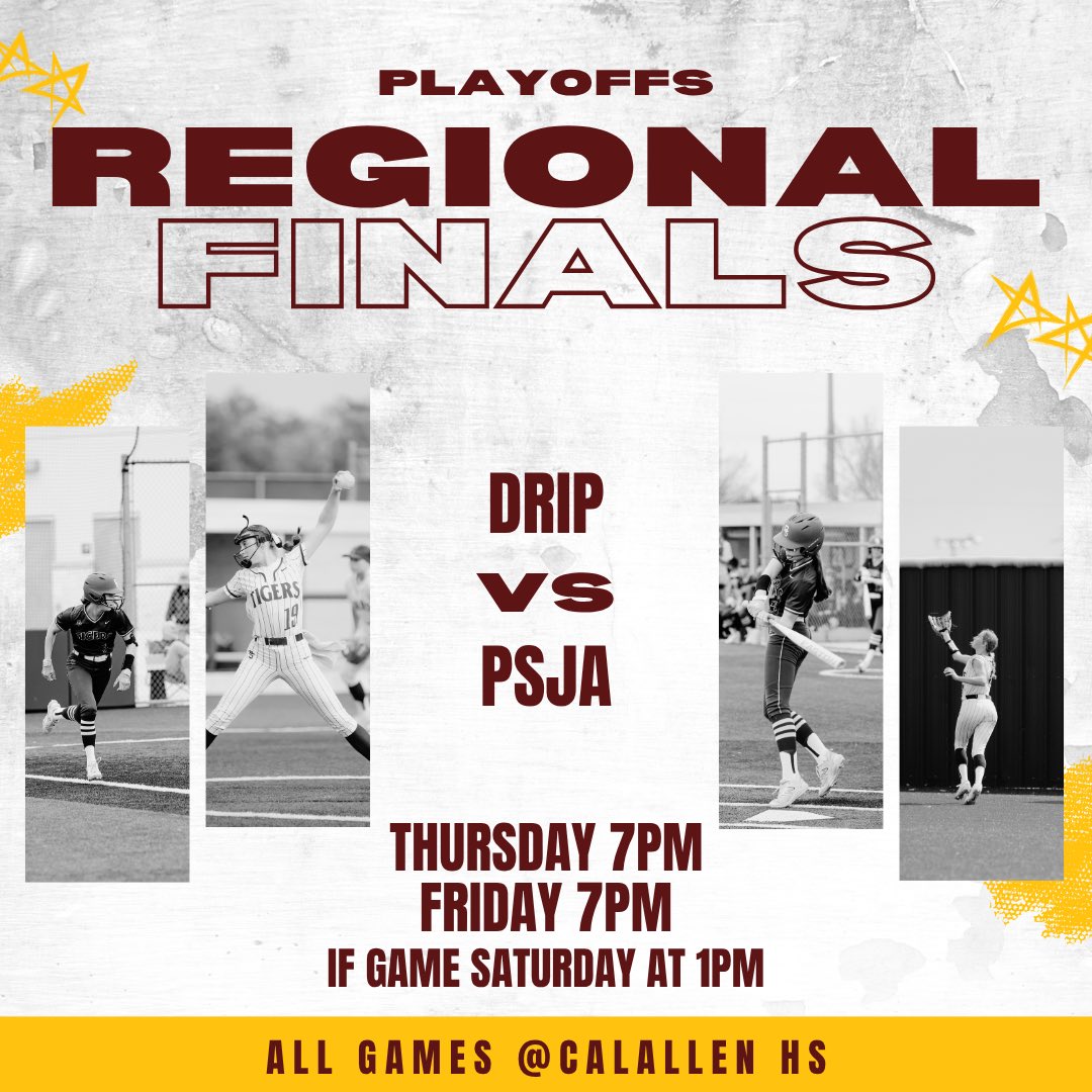 DSHSsball's tweet photo. REGIONAL FINALS ROUND🐅🥎

🆚 PSJA

📍 Calallen High School

🗓 Thursday — 7:00 PM

🗓 Friday — 7:00 PM

🗓 If needed Saturday — 1:00 PM

Take care of business! 🔥 https://t.co/5s2tbVG9Li