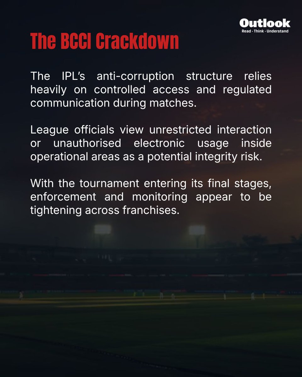 Outlookindia's tweet photo. With the playoffs approaching, scrutiny and enforcement are tightening across franchises.

Swipe to see what is actually going on.

#IPL2026 #BCCI #IPL #Cricket #CodeOfConduct https://t.co/XEVkiP7q0O
