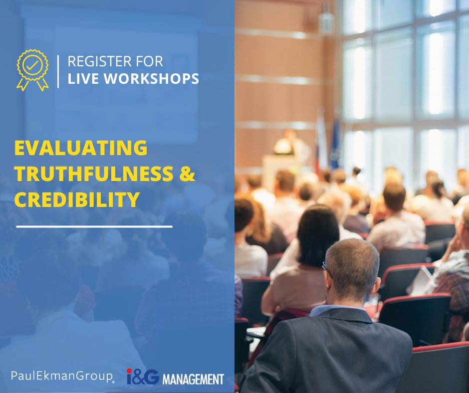 PaulEkman's tweet photo. Join the upcoming Evaluating Truthfulness and Credibility (ETaC) Workshop next month in Milan. In this four-day intensive program, participants will learn a scientific method for observing and assessing the credibility of others through identifying and evaluating hidden emotions and clues to deception. Learn more and register: https://t.co/VgBNzGHREd