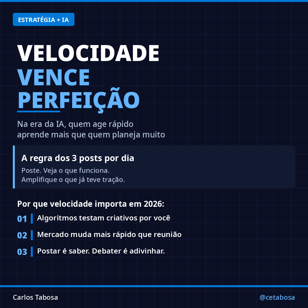 cetabosa's tweet photo. Enquanto você agenda reunião para alinhar, o concorrente já testou, validou e dobrou o orçamento.

1️⃣ Postar = saber. Debater = adivinhar.
2️⃣ Aprender rápido > planejar por meses.

A pergunta não é “está perfeito?”. É “está no ar?”. 🚀 #Liderança #IA #Estratégia https://t.co/7pHtqQd1cK