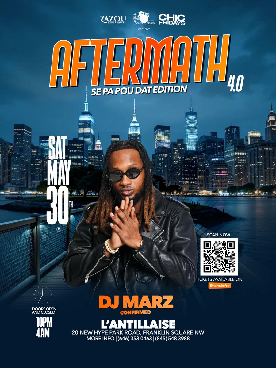 saurelcelestin's tweet photo. Aftermath 4.0: Se Pa Pou Dat Edition is almost here! 🔥

Join us for a night of good vibes, NYC’s finest DJs, and unforgettable energy at L’Antillaise NYC.

RSVP NOW through the link in bio 🔗 
Tag your crew + get ready for the best party of the year! https://t.co/9KBJXY9hDx