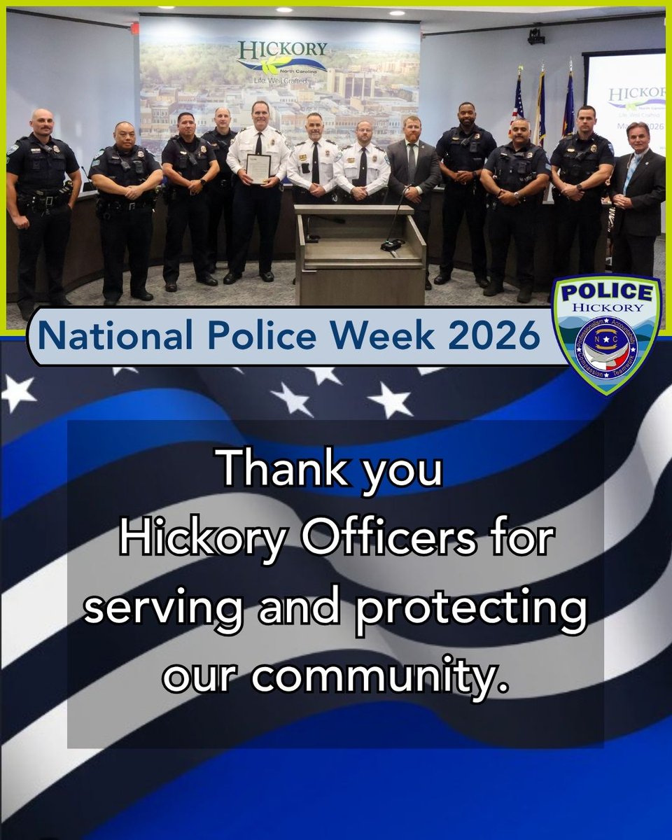 HickoryPD's tweet photo. The Hickory Police Department and the City of Hickory is observing National Police Week, May 10-16.

As we remember those who have fallen, we also honor the men and women who have served and continue to serve with the Hickory Police Department.

#policeweek #hickorync https://t.co/x9GDf1OA3I
