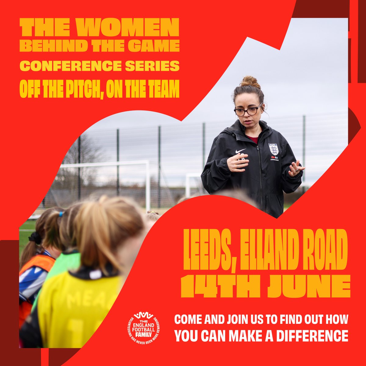 EnglandFootball's tweet photo. Off the pitch. On the team. ️
New to volunteering, aspiring to get involved or curious about your place in football? ⚽️
Join us at Elland Road on 14th June for The Women Behind The Game Conference Series 🏟️
#MadeForThisGame