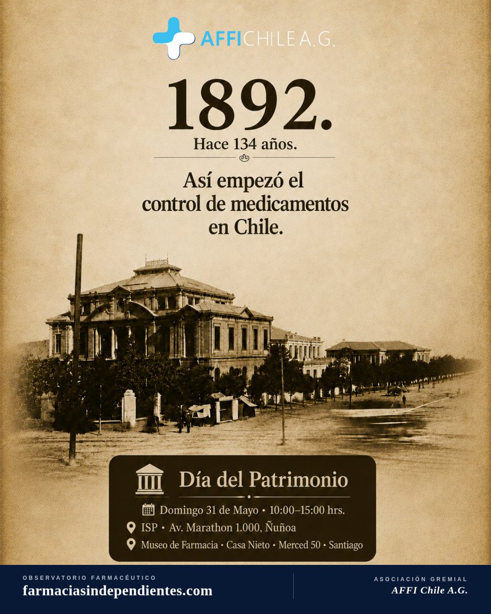 AffiChile's tweet photo. Día del Patrimonio 31/05:  En 1892, Santiago estaba devastado por epidemias de cólera y tifus. Ese año, nació el Instituto de Higiene, hoy ISP. La botica más antigua de Chile había sido la del Hospital del Socorro, allá por 1563... https://t.co/YJ7k8kYoWv https://t.co/f3HGh7wZya
