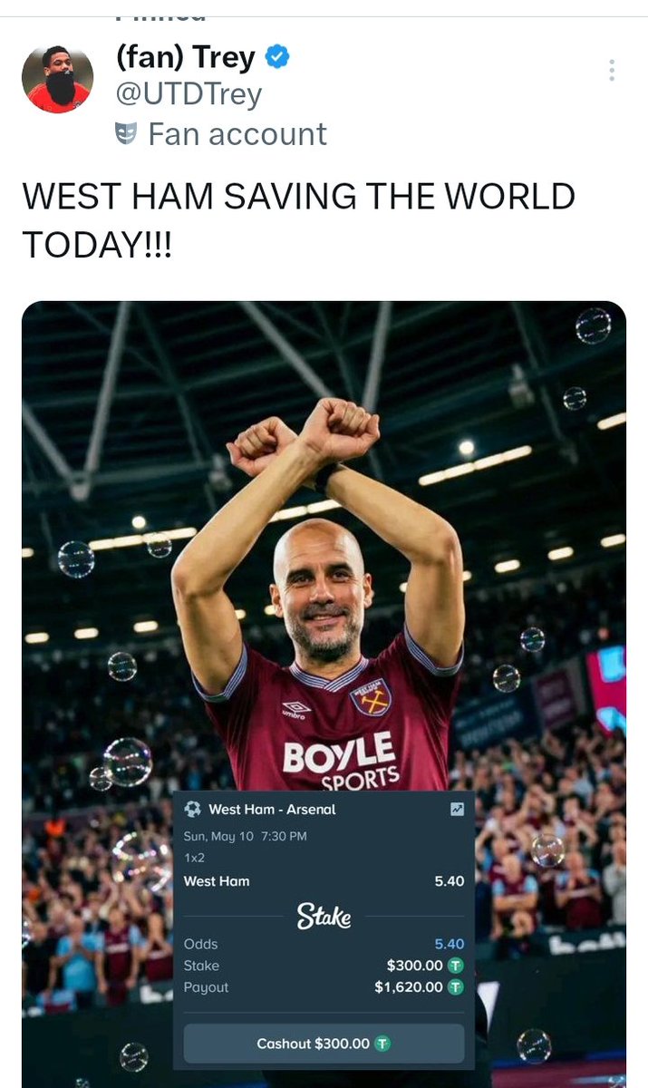 Pomilej's tweet photo. 🔴⚪ Are you not tired? @UTDTrey

10 years since Pep came to the  premier league. It's now 4 full years of waking up every single season and praying for Manchester City to win the Premier League. Same prayer. Same energy. Different season. "City will do it." "Arsenal will bottle it." "Pep's men are too good." Year after year after year.

And every time City lifted that trophy — what did YOU gain? Did silverware land in your house? Did your club improve? Or you just needed Arsenal to not win it, and somehow that was enough to carry you through summer?

Omo. That's the life you've been living.

Here's what kills me though. In 2018/19, Liverpool won the Champions League. A whole European trophy. Incredible achievement. And guess what? Man City STILL won the Premier League that same season. You know what Liverpool fans did? They celebrated their own thing and came back the next season and won the league. They didn't sit online praying for someone else's failure. They looked within. 

Same people are cheering Man city to win it now that Liverpool is collapsing. 

So when I see rival fans RIGHT NOW — rattled, destroyed, behaving like the world is ending — because Arsenal are about to close this thing out? I genuinely cannot locate the logic.

What exactly are you mourning?

It was not oil money. No sovereign wealth fund. No government backing. It's not City — where 115 charges are sitting over an entire empire and nobody truly knows what the foundation looks like underneath. And it's not Chelsea either — because ClearLake spent almost 2 billion pounds in one window and you cannot replicate that. Nobody is letting that happen twice.

Arsenal did it the only way that they know how to do best, which they know will actually lasts.

Step by step. Phase by phase. Year by year. Arteta inherited a club in chaos and rebuilt everything from the floor — the culture, the identity, the belief, the squad depth. When people were laughing in 2022, we were building. When the pundits buried us after 2023/24, we were still building. Brick by brick. Window by window.

And now we're here.

So instead of spending another decade lighting candles for Manchester City, ask yourself one genuinely honest question — can YOUR club just compete? Not one good season. Not a flash of something and then a collapse. Consistently. Year after year after year. Can your board, your manager, your recruitment — sustain a genuine title challenge the way Arsenal/City have?

If the answer is no, that's not Arsenal's fault. That's a conversation you need to have with your own mirror.

Be inspired. Or don't. Either way, this Premier League title is coming to North London.

Just get over it, man.

COYG. Always. 🔴⚪
