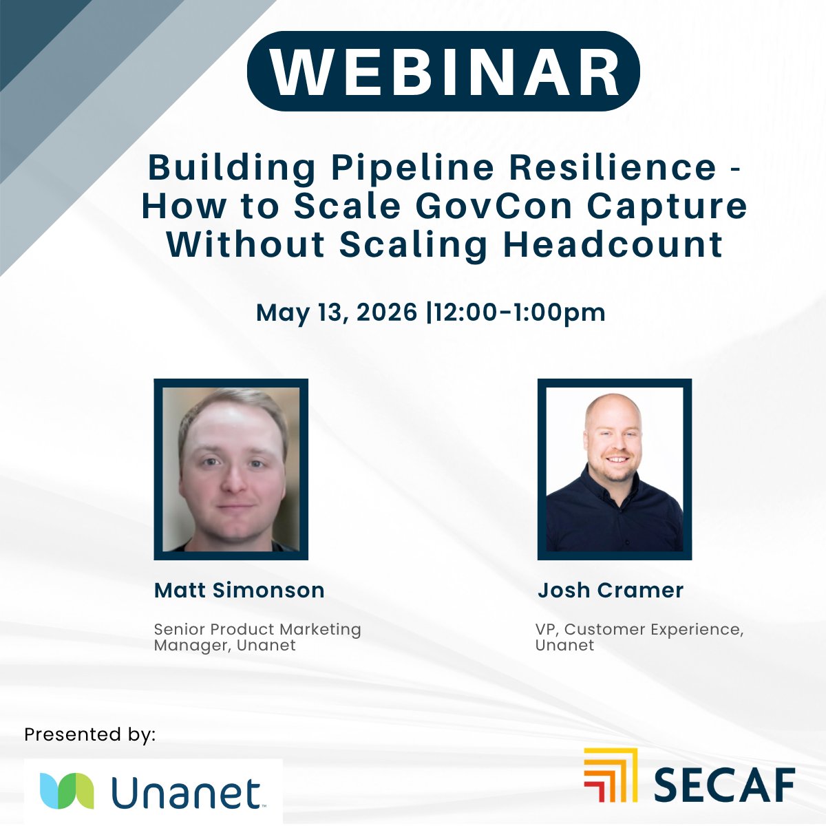SECAFDC's tweet photo. THIS WEEK! Learn how to build resilience into your BD pipeline. Join our webinar to explore how to build a scalable, repeatable capture process that delivers better pipeline visibility, faster proposal turnaround, and higher win rates. https://t.co/TgJiojaD7U https://t.co/13RlKgn9n0